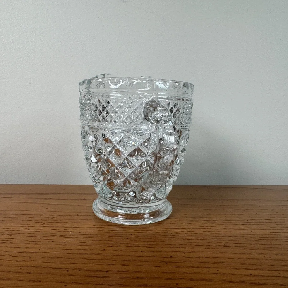 Vintage Anchor Hocking Prescut Glass Creamer Pitcher Small Clear Embossed Handle